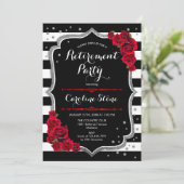 退職パーティー - 赤 黒 白 ストライプ 招待状 (スタンド正面)