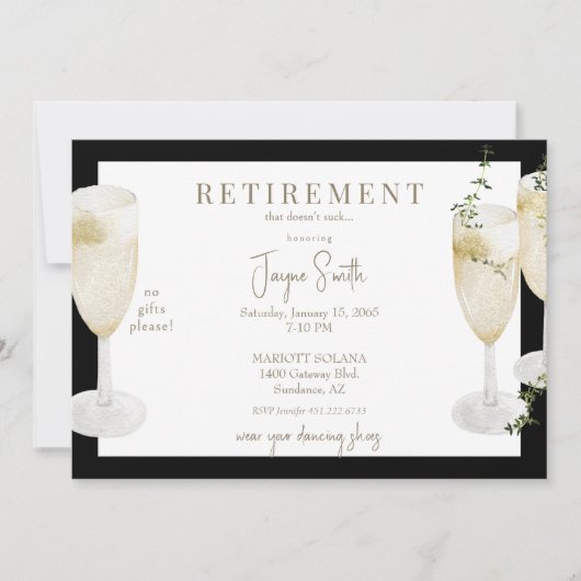 退職パーティー "退屈しないで" 黒 招待状 (正面)