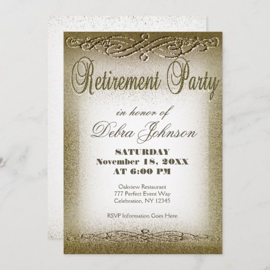 退職パーティー |金ゴールドきらめく 招待状 (正面/裏面)