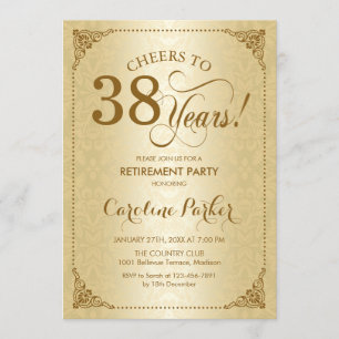 退職パーティー-金ゴールドダマスク 招待状