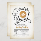 退職パーティー-金ゴールドホワイトレトロ 招待状 (正面/裏面)