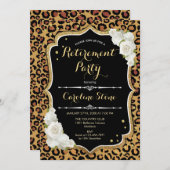 退職パーティー – 黒金ゴールドヒョウ印刷 招待状 (正面/裏面)