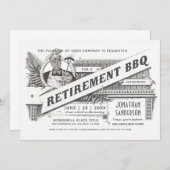 退職パーティーBBQ招待状|最高のヴィンテージ 招待状 (正面/裏面)