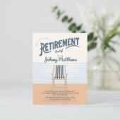 退職ビーチ椅子はがき招待状 ポストカード (スタンド正面)