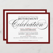 退職フォーマルパーティーモダンマルーン 招待状 (正面/裏面)