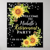退職フローラひまわりパーティーウェルカムブラック ポスター (正面)