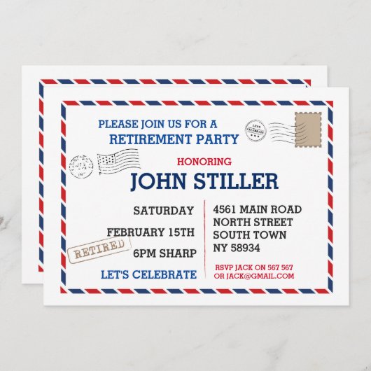 退職ポストカード 郵便 ポストカード 赤 青 (正面/裏面)