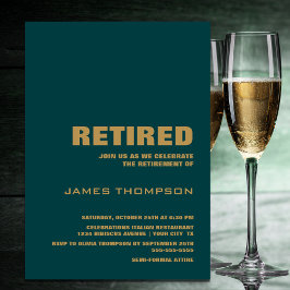 退職モダンパーティーシンプルティール（緑がかった色）及び金ゴールド 招待状