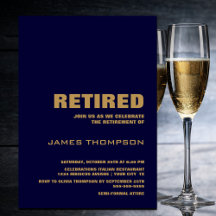 退職モダンパーティーシンプルネイビーブルーと金ゴールド