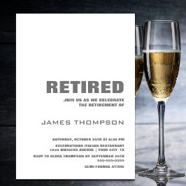 退職モダンパーティーシンプルホワイトとグレー 招待状