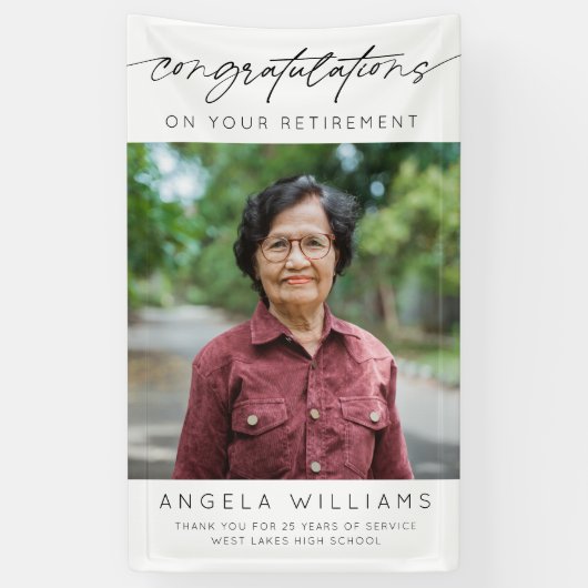 退職モダン写真おめでとう 横断幕 (縦)