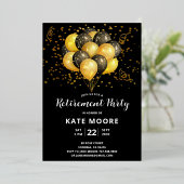 退職モダン金ゴールドブラックバルーン 箔招待状 (立ち正面)