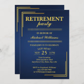 退職企業の青エレガント金ゴールド 招待状 (正面/裏面)