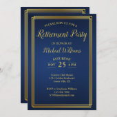 退職企業の青エレガント金ゴールド 招待状 (正面/裏面)