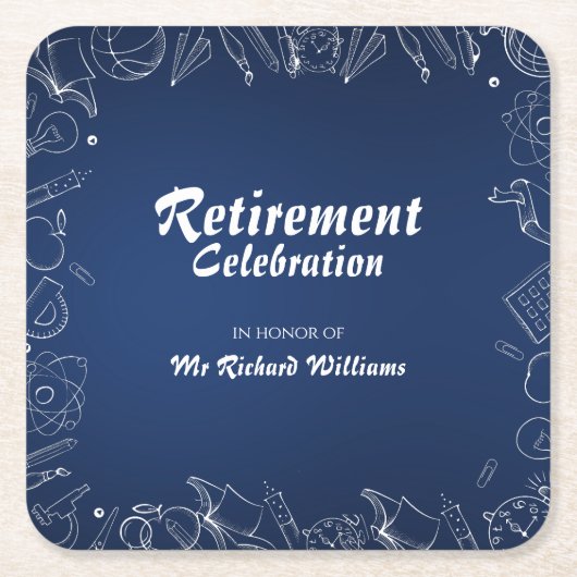 退職学校先生パーティーお祝い スクエアペーパーコースター (正面)