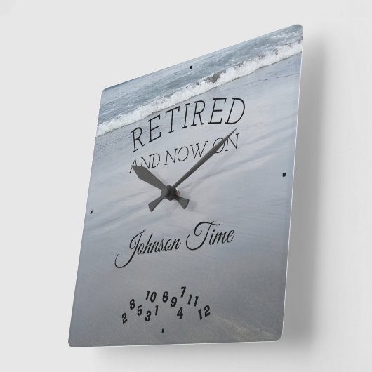 退職家族の名前祝とビーチ写真 スクエア壁時計 (傾斜)