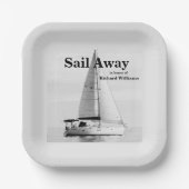 退職帆船遠くに帆船フォーマル ペーパープレート (正面)