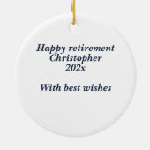 退職引用文ブルーカスタム退職素晴らし セラミックオーナメント (裏面)