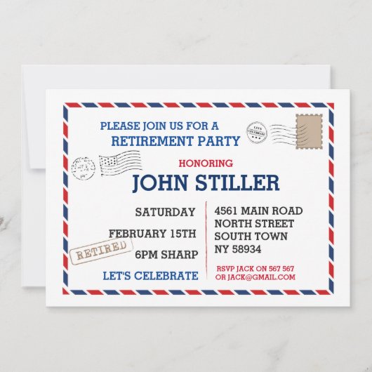 退職後のはがきの郵便はがきの赤い青 招待状 (正面)