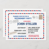 退職後のはがきの郵便はがきの赤い青 招待状 (正面/裏面)