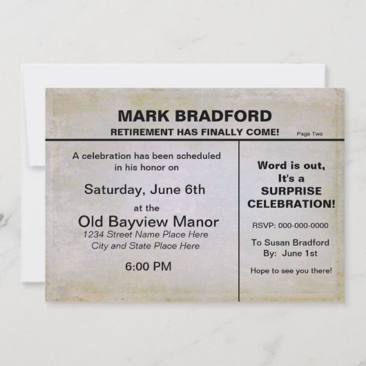 退職後のニュースFLASH招待状 – 写真と名前の挿入 招待状 (裏面)