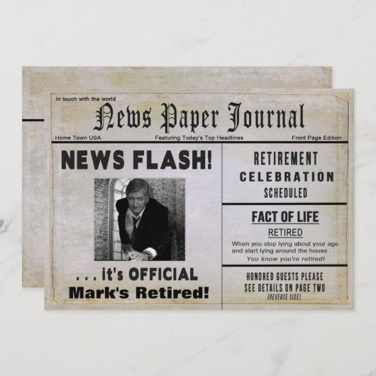 退職後のニュースFLASH招待状 – 写真と名前の挿入 招待状 (正面/裏面)