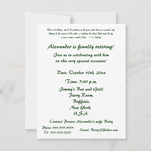 退職後のパーティーと平和なツリー/引用文 招待状 (裏面)