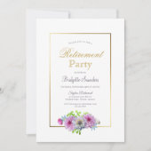 退職後のパーティー縁ど金ゴールド（ピンクの花） 招待状 (正面)