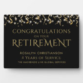 退職後のブラック金ゴールド紙吹雪勤続年数 フォトプラーク (正面)