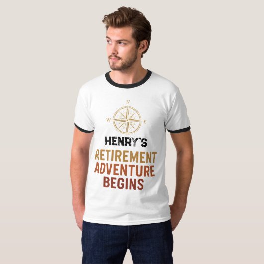 退職後の冒険が始まる 退職おめでとう Tシャツ (正面フル)