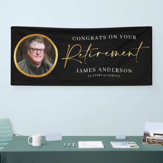 退職後の写真のおめでとう+金ゴールドスクリプト 横断幕 (トレードショー)