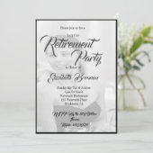 退職後の写真エレガント白黒スタイリッシュ 招待状 (スタンド正面)