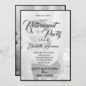 退職後の写真エレガント白黒スタイリッシュ 招待状 (正面/裏面)