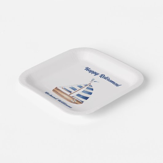 退職後の幸福な退職の帆船の水色 ペーパープレート (傾斜あり)