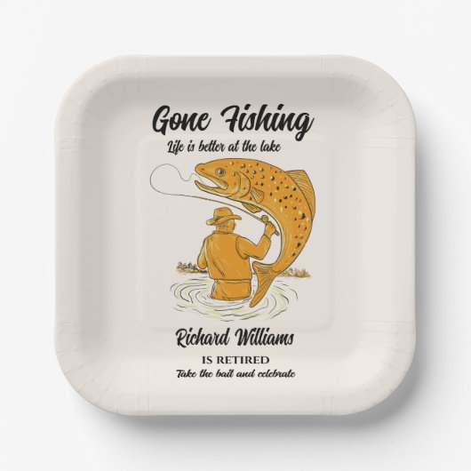 退職後の魚釣り生活が良退職したい ペーパープレート (正面)