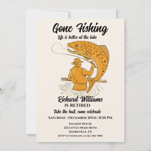 退職後の魚釣り生活が良退職したい 招待状 (正面)