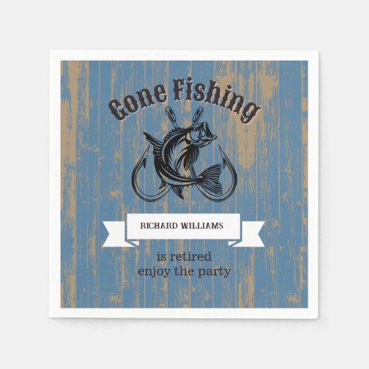 退職後の魚釣り退職した素朴木材 スタンダードカクテルナプキン (正面)