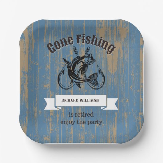 退職後の魚釣り退職した素朴木材 ペーパープレート (正面)