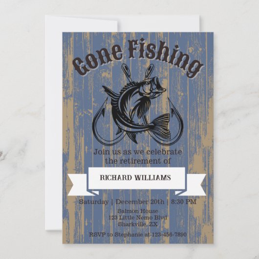 退職後の魚釣り退職した素朴木材 招待状 (正面)