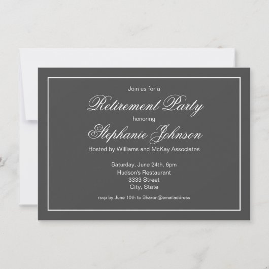 退職後エレガントのダークグレーパーティー 招待状 (正面)