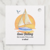 退職後セーリングセーリングセーリングボート日没の水色 フェイバータグ (裏面)