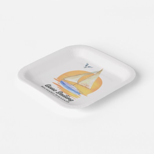退職後セーリングセーリングセーリングボート日没の水色 ペーパープレート (傾斜あり)
