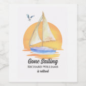 退職後セーリングセーリングセーリングボート日没の水色 ワインラベル (シングルラベル)