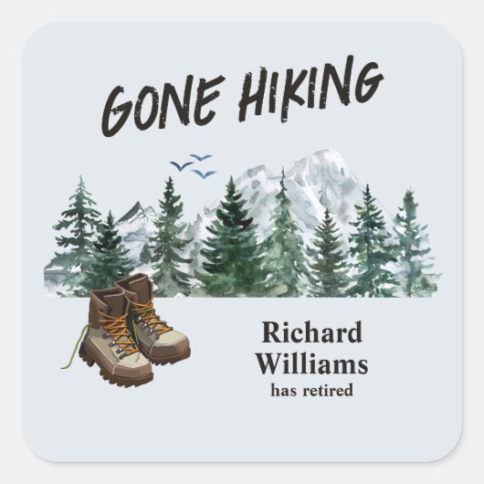 退職後ハイキング山へのアウトドア スクエアシール (正面)