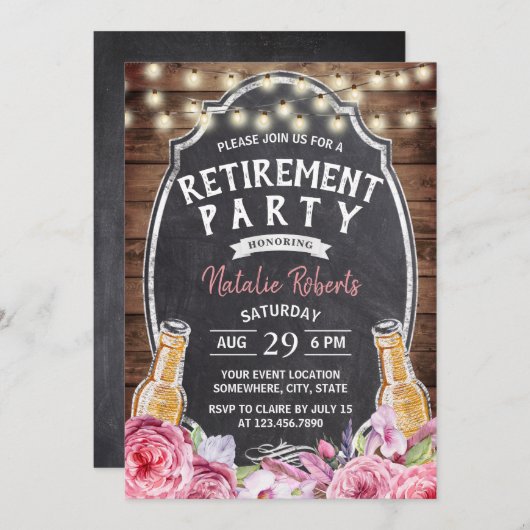 退職応援の素朴フローラパーティー 招待状 (正面/裏面)