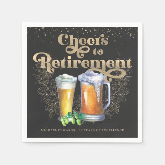 退職応援 |ヴィンテージ応援とビール スタンダードカクテルナプキン (正面)
