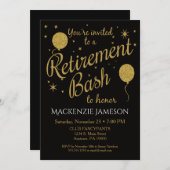 退職招待状フェスティバルパーティー金ゴールドバルーン 招待状 (正面/裏面)