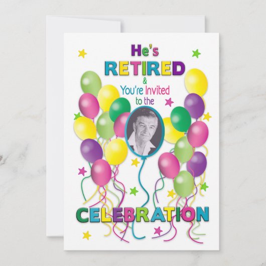 退職招待状フェスティバル、バルーン&写真 招待状 (正面)