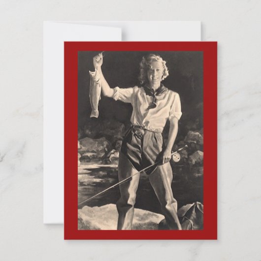 退職招待状時間：魚釣り婦人 招待状 (正面)