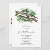 退職招待状退職したパーティー |魚釣り 招待状 (正面/裏面)